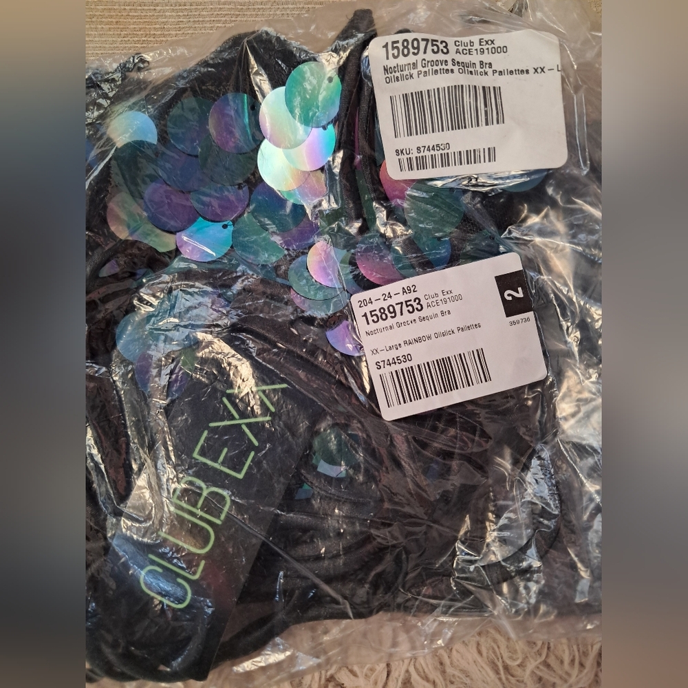 Iridescent Giant Sequin Bikini Top! Festival Rave Club Wear NWT Adjustable - Picture 4 of 4